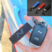 [국내배송] N 로고 각인 가죽 키링 열쇠고리 키홀더 아반떼N 벨로스터N 코나 현대 엔라인, 블루