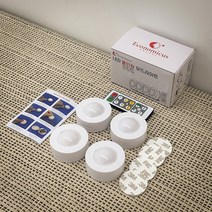 이코노미쿠스 무선 붙이는 LED 건전지 간접 조명 전등 무드등 수면등 수유등 오로라, 본품 (조명4개 + 리모컨1개)