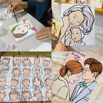 100%수제 셀프 팝아트초상화 DIY 키트 부모님 결혼 생일 커플 기념일 캐리커쳐 팝아트 캔버스 액자, 4인, 추천 직사각 41X27cm(얼굴채색완료)