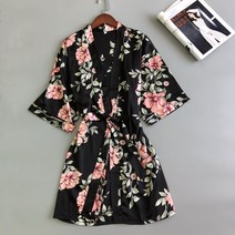 실크 여성 골프 샤워가운 - 로브 가운 호텔 샤워 호캉스 잠옷, 블랙