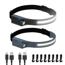 Machfally 모든 관점 인덕션이 있는 LED 헤드램프 새로운 업그레이드 350루멘 경량 디자인 내후성 USB 충전식 캠핑 야간 달리기 하이킹 낚시 등에 적합, Grey+Black