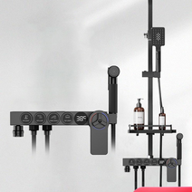 가정용 욕실 샤워부스 디지털 온도 조절 샤워기 해드, C 블랙 미세 구리 4단 기어