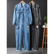 레트로 데님 캐주얼 남성 스트레이트 점프슈트, 2XL 검은색