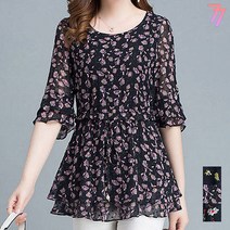 77우먼스 여성 블라우스 꽃무늬 귀여운 프릴 빅사이즈 쉬폰 상의 무배 [판매자 리현커머스]