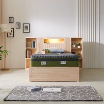 편백러브 세나 벙커 사이드책장 편백나무침대/ 원목침대프레임/LED헤드, 퀸(책장2개)