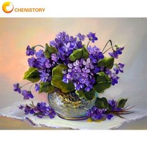 DIY명화그리기 그림 도안 세트 숫자로 chenistory diy oil painting by numbers 꽃 키트 캔버스 handpainted 벽 예술 사진 홈 세공, 9923003, 60x75cm DIY 프레임