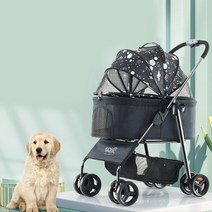 개모차 강아지 유모차 경량 폴딩 휴대용 카시트 겸용, 흑색행성