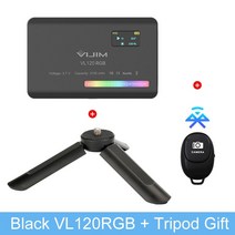 울란지 VL120 RGB 카메라 라이트 디퓨저 2500-9000K CRI 95 + 3100mAh LED 비디오 라이트 패널 카메라 전화 사진 조명, CHINA_Black with tripod