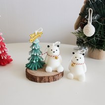 북극곰+트리+우드코스터 세트 크리스마스캔들 오브제 소품 생일선물 기념일선물 소이캔들, 스노우그린, 수선화