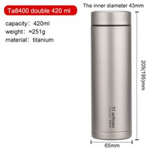 티타늄 자전거 mtb Tiartisan 야외 420ml 더블 레이어 티타늄 보온병 진공 물병 여행 캠핑 커피 차 단열, 01 Ta8400-420ml