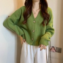 QIANSU 2022 여성 브이넥 매치 가디건 나른하고 부드러운 긴팔 스웨터 통근 데이트 그린 오렌지 살구
