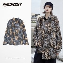 DAPANDA 인스/춘추오버siversize 자사항풍 다크서클 호피 박시 긴팔 셔츠 남녀