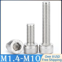 2/5/10/50pcs DIN912 M1.4 M2 M2.5 M3 M4 M5 M6 M8 M10 A2-70 304 스테인레스 스틸 육각 소켓 캡 나사 볼트, 03 M2 x50pcs_02 4mm