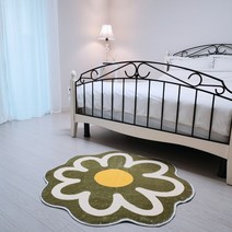 알짬 원형 사계절 데이지 플라워 러그 미니 카페트, 그린