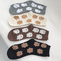 동물 자수 여성 양말 긴목 도톰 겨울용 곰돌이 푸들 토끼 패턴 4색상