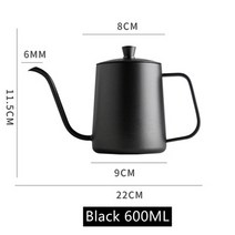 커피포트 드롱기 커피드립퍼 핸드드립주전자 커피머신 600ml 커피 드립 주전자 커피 포트 비 스틱 코팅 식품 등급 스테인레스 스틸 구즈넥 드립 주전자 백조 목 얇은 입, 블랙 600ml
