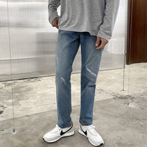 진땡 남성용 3컬러 페이크 데미지 팬톤 워싱 스판 데님팬츠 청바지
