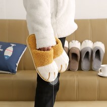 고양이발 뽀송 겨울 털슬리퍼 커플실내화 곰발바닥 거실화 사무실털슬리퍼, Yellow(245mm~250mm)