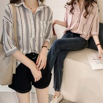 스타일아유 에스닉 카라 반소매 루즈핏 남방 여성 셔츠 블라우스[AXJ6BL901A]