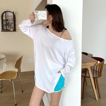 투데이앤룩 여성용 비비드 보트넥 루즈 긴팔 티셔츠