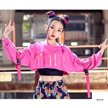 방송댄스의상 댄스의상 여성 어린이 무대복 포인트 방송 비보이 핑크