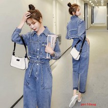 puildaug 레이스 업 데님 점프 수트 여성 가을 느슨한 슬림 점프 수트 페어 청바지