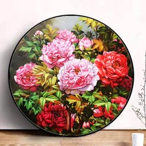부귀영화를 상징하는 목단꽃 원형 보석십자수 화려하고 고운 모란꽃 비즈그림, 80x80cm