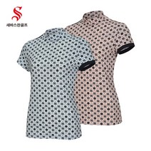 [세바스찬] [골프](국내생산) 23 S/S 여성 전판 프린트 모크넥 반팔 티셔츠 3204, 색상:피치 / 사이즈:105