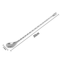 1Pc 30cm 스테인레스 스틸 바텐더 실버 색상 혼합 숟가락 칵테일 Stirrer 바 긴 나선형 패턴 손잡이와 감동, 01 silver