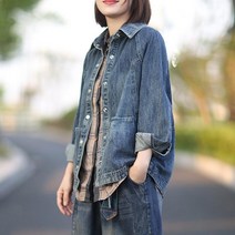 여자 청자켓 봄 가을 오버핏 데님 자켓 무지 상의 women denim jacket JX0973