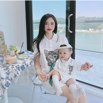CIUUC 부모-자식 복장 3 명과 4 명의 어머니-자식 드레스 어머니-딸 스커트 드레스 커플 드레스 여름