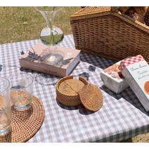 라탄 티코스터 6P+홀더 세트 볏짚받침 볏짚 받침대 공예품 캠핑 식탁 왕골 볏집 우드 컵, 8CM (6P+홀더세트)