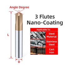 드릴 비트 카바이드 모따기 밀링 텅스텐 스틸 CNC V자형 라우터 2 및 3 엔드 120 °, 53.D5x50L - Coating-G 3F - 90, 53.D5x50L - Coating-G 3F - 90