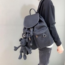 블랙 곰돌이키링 메쉬 포켓 유니크백팩 학생용 대학생 고등학생