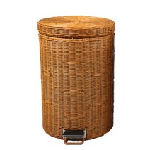 라탄 반자동 쓰레기통 인테리어 휴지통, 12L 오크