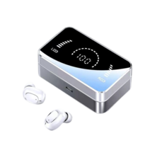 TWS 5.0 블루투스 이어폰 LED 미러 디스플레이 스포츠 비즈니스 무선 이어폰, 화이트