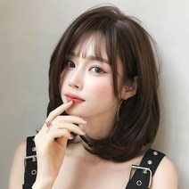 통가발 가발 여자단발머리펌 자연스러운 웨이브 전체가발, 콜드 브라운