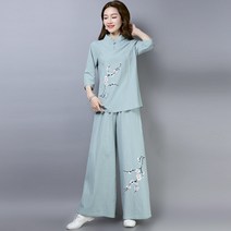 여성 개량한복 삼베옷 빅사이즈 린넨 생활한복 법복 절복 상하의세트 7부 소매 전통 예절복