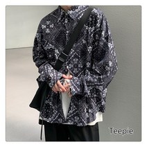 티피 남성 아방가르드 패션 긴팔 루즈핏 캐주얼 플라워 셔츠