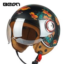오토바이 헬멧 바이크 스쿠터 오토바이용품 Capacete-BEON 110B 오토바이 스쿠터 헬멧 beon 오픈 페이스 3, 02 M, 13 matt black flower