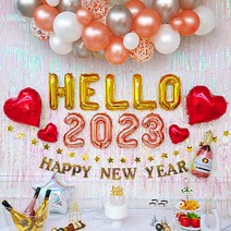 HELLO 연말 홈 파티 16종 세트 풍선 용품, 1 HELLO 골드+숫자 로즈 SET