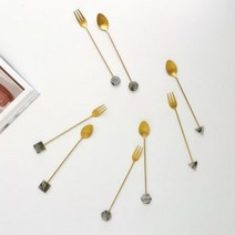 쿠마마 마블 스텐 골드 디저트 롱 스푼 포크 32타입, 선택:핑크 육각:포크, 단품