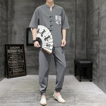 남자 고급 반팔 바지 퓨전 개량 생활 한복 세트 절복 법복