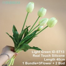 실리콘 튤립 (3 꽃 + 2 봉) 부케 리얼 터치 색 칼라 홈 인테리어 인공 웨딩 인디고, 13 IDST13