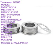 와샤 10-100 개 0.1mm 0.2mm 0.3mm 0.5mm DIN988 스테인레스 스틸 플랫 와셔 초박형 개스킷 정밀 조정 m3 M 30, [46] M13x16 20pcs, [01] 0.1mm Thickness