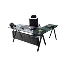 TS11 강화유리책상 사무실 컴퓨터책상 세트 1800x800 철제 컴퓨터 사무용 게이밍 데스크, 투명그린/사이드책상세트