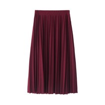 봄과 가을 새로운 패션 여성의 높은 허리 Pleated 솔리드 컬러 하프 길이 탄성 스커트 프로모션 레이디 블랙 핑크