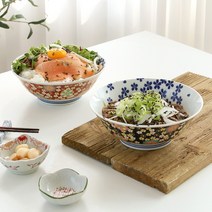 일식 가정식 꽃잎 도자기 돈부리 그릇 면기 2P 세트, 블루+블루