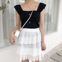 여자 스퀘어넥 라인 민소매 쫀쫀 니트 반팔티