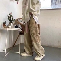 여성봄가방캐주얼 빈티지 루즈 핏 배기 카고 팬츠 남성용 빅 포켓 오버사이즈 조깅 스트리트웨어 봄 가
